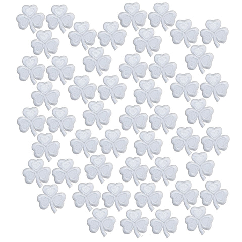 50-Pack Mini White Shamrock Applique Patch - Heart Clover Good Luck Badge 1" (Iron on)