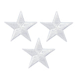 three white star patches on a white background
