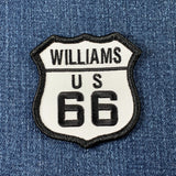 Patch with 'Williams US 66' text on a denim background