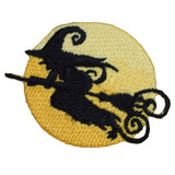 Witch Riding A Broomstick Applique Patch - Full Moon Embroidered Halloween Badge 2" (Iron On)