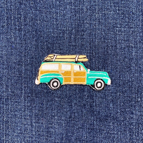 Woodie Station Wagon Applique Patch - Surfboards Embroidered Surfing Badge 2.5" (Iron On)