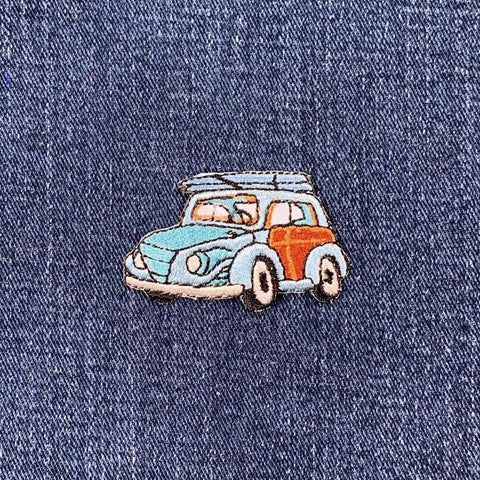 Woodie & Surfboards Applique Patch - Embroidered Car Badge 2" (Iron Or Sew On)
