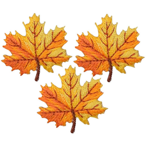 Mini Leaf Applique Patch - Orange & Yellow Fall Autumn Leaves 1-1/8" (3-Pack, Iron on)