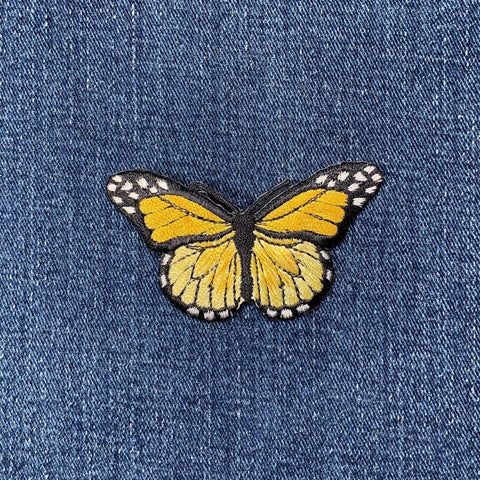 Yellow Butterfly Applique Patch - Embroidered Insect Badge 2-7/8" (Iron On)