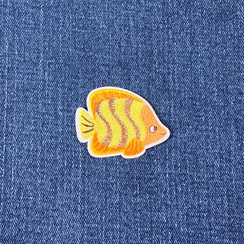 Orange & Yellow Fish Applique Patch - Embroidered Tropical Sea Creature Badge 1-5/8" (Iron On)