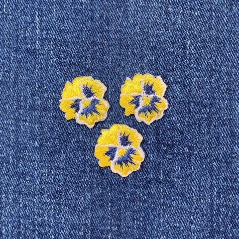 3-Pack Yellow Pansy Applique Patch - Mini Embroidered Flower Badge .75" (Iron On)