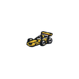 mini yellow racecar patch on a white background