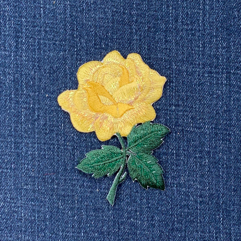 Yellow Rose Applique Patch - Embroidered Flower Garden Badge 3-1/8" (Iron On)