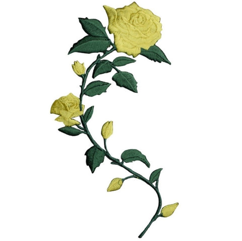 Large Yellow Rose Applique Patch - Right Facing Flower Bloom Gardening Badge 5.5" (Iron on)