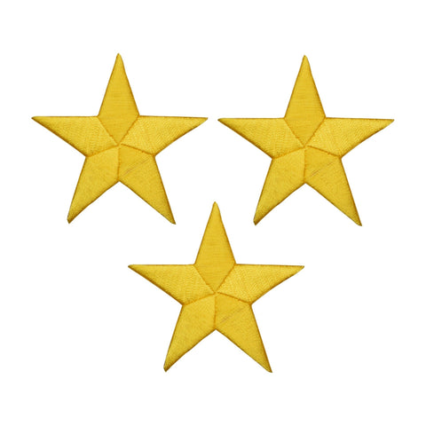 three yellow star patches on a white background