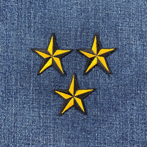 3-Pack Nautical Star Applique Patch - Yellow Black Tattoo Embroidered Badge 1.5" (Iron On)
