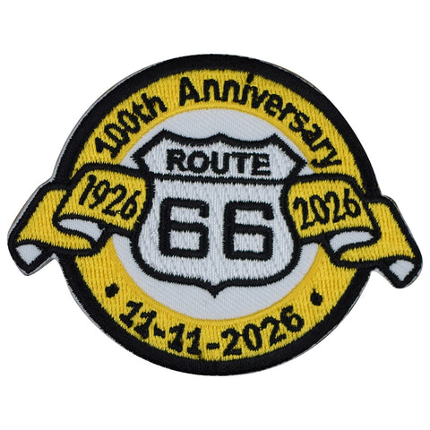 100th Anniversary Route 66 Patch - 1926 to 2026, Rt. 66 Badge 3-1/8" (Iron on)