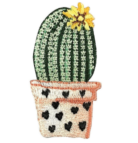 Cactus Applique Patch - Barrel Cactus, Hearts, Yellow Flower 1.75" (Iron on) - Patch Parlor