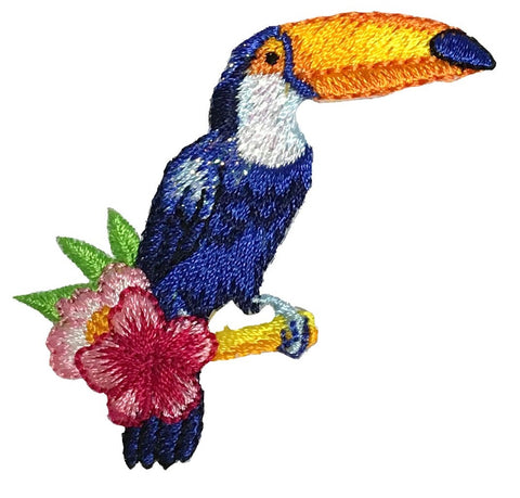 Toucan Applique Patch - Tropical Flowers, Bird Badge 2.25" (Iron on) - Patch Parlor