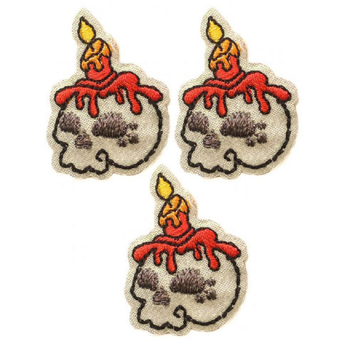Mini Skull & Candle Applique Patch - Halloween Badge 1.25" (3-Pack, Iron on)
