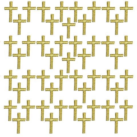 50-Pack Mini Cross Applique Patches - Gold Religious Jesus 1" (Iron on)