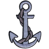 Gray anchor applique patch with a rope detail, intended for iron on application.