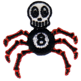 A mini skull applique patch designed as a spider with red and black colors, including an eight ball motif.