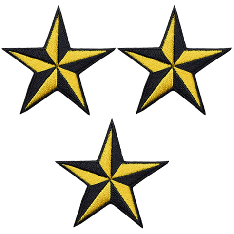 Nautical Star Applique Patch - Yellow Black Tattoo Badge 1.5" (3-Pack, Iron on) - Patch Parlor