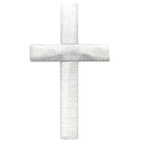 A large white cross applique patch with a textured design, suitable for iron on application.