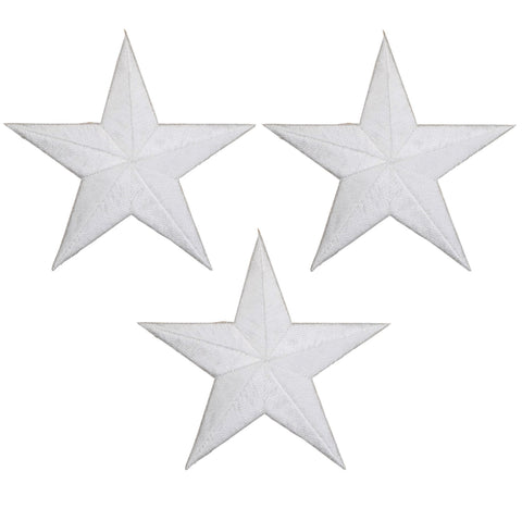 Star Applique Patch - White 3-1/8" (3-Pack, Iron on) - Patch Parlor