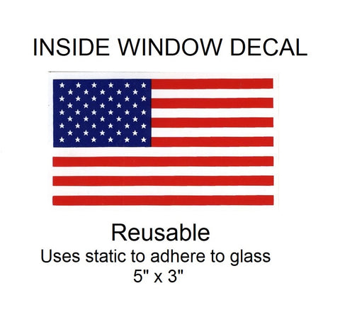 USA United States Flag Inside Window Decal - 5" x 3" - Static Cling Sticker - Patch Parlor