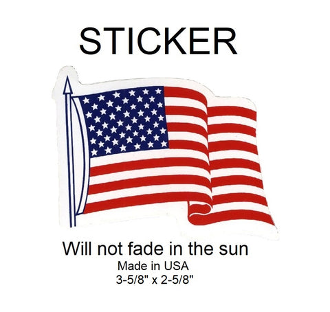 USA United States Wavy Flag Vinyl Sticker - Will not fade in the sun, 3-5/8" x 2-5/8" - Patch Parlor