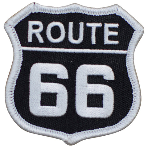 Route 66 Patch - White/Black Highway Sign, Rt. 66 Badge 2.5" (Iron on) - Patch Parlor