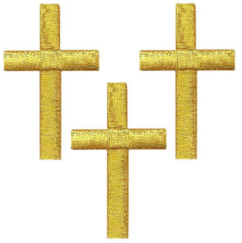 Medium Cross Applique Patch - Gold Religious Jesus Badge 2" (3-Pack, Iron on) - Patch Parlor