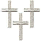 Three silver-colored cross applique patches