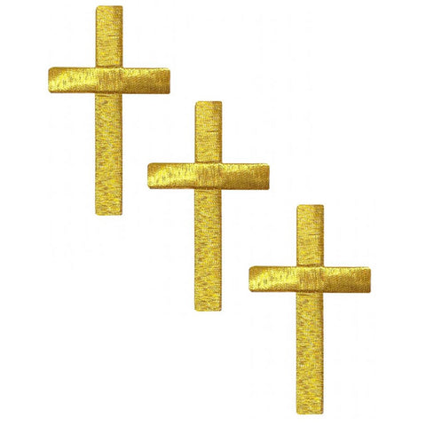 Gold Cross Applique Patch - Religious Jesus Badge 3" (3-Pack, Iron on) - Patch Parlor