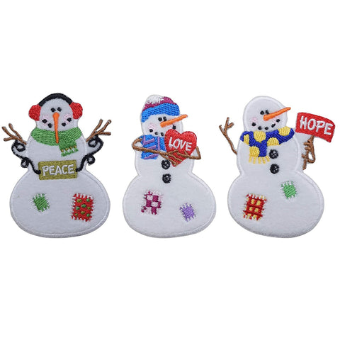 Snowman Applique Patch Set - Winter Christmas Snow Badge 2.75" (3-Pack, Iron on) - Patch Parlor