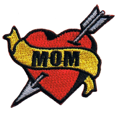 Mom Tattoo Patch - Arrow, Heart, Love, Mother Badge 2.25" (Iron on) - Patch Parlor