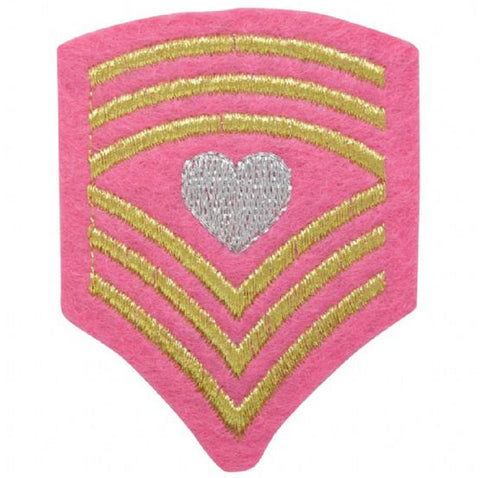 Love Army Chevron Stripes Patch - Pink & Gold Military Heart Badge 2-5/8" (Iron on)