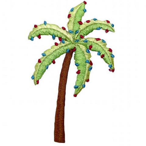 Palm Tree Applique Patch - Christmas, Holiday Lights 3.25" (Iron on) - Patch Parlor