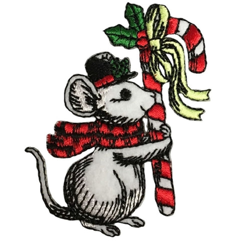 Christmas Mouse Applique Patch - Scarf, Hat, Candy Cane 2.75" (Iron on) - Patch Parlor