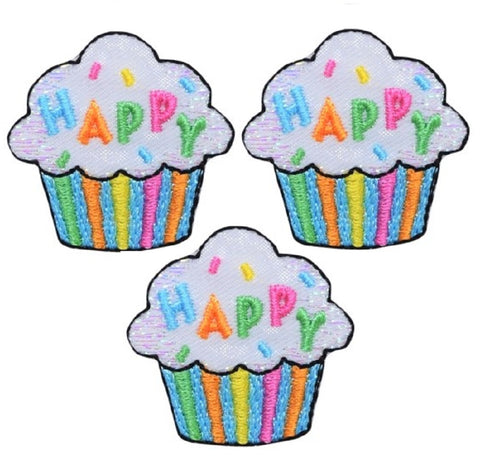 Cupcake Applique Patch - Sprinkles, Birthday Cake 1.25" (3-Pack, Iron on) - Patch Parlor