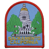 A patch featuring the California State Capitol Building with green trees, blue sky, and the text 'SACRAMENTO CALIFORNIA'.