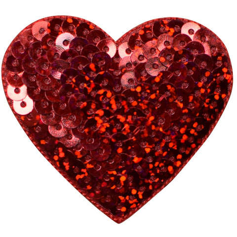 Red Sequin Heart Applique Patch - Love Badge 2-1/8" (Iron on) - Patch Parlor