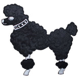 A black poodle applique patch with a white collar 