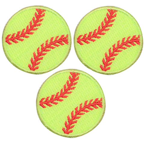 Softball Applique Patch - Neon Yellow, Sports Badge 1.5" (3-Pack, Iron on) - Patch Parlor