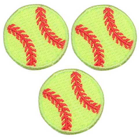 Softball Applique Patch - Neon Yellow, Sports Badge 1" (3-Pack, Iron on) - Patch Parlor