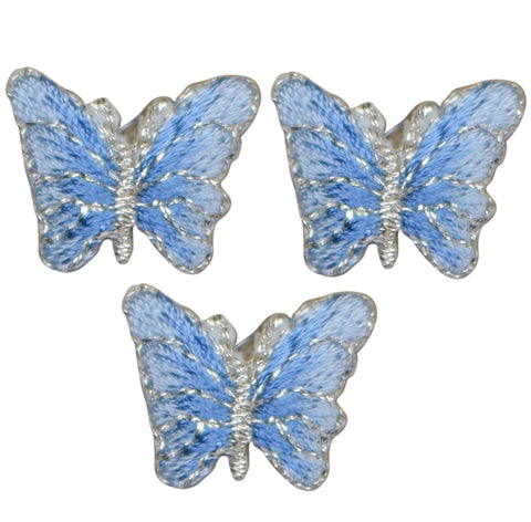 Mini Butterfly Applique Patch - Blue and Silver Insect 3/4" (3-Pack, Iron on) - Patch Parlor