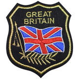 Embroidered patch with 'Great Britain' text and Union Jack on a white background