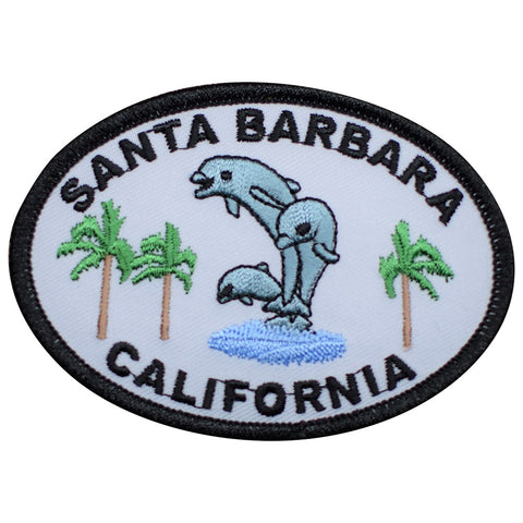 Santa Barbara Patch - California, Palm Tree, Dolphin Badge 3.5" (Iron on) - Patch Parlor