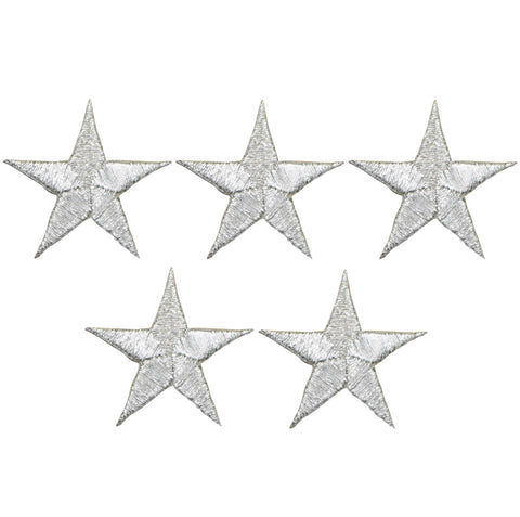Star Applique Patch - Silver 1.25" (5-Pack, Small, Iron on) - Patch Parlor
