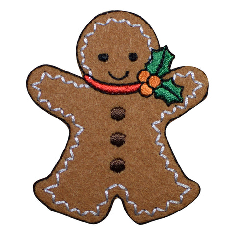 Gingerbread Man Applique Patch - Christmas, Holly Badge 2.5" (Iron on) - Patch Parlor