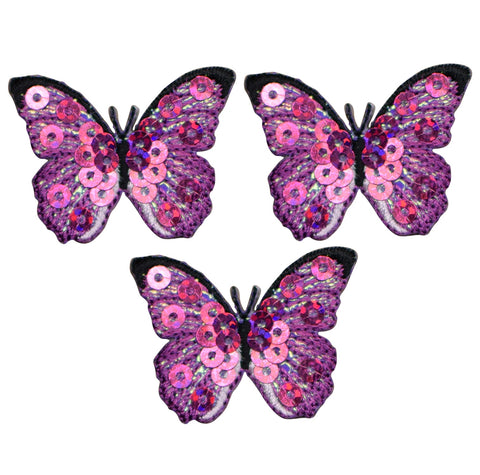 Fuchsia Butterfly Applique Patch - Pink Sequin 1.5" (3-Pack, Iron on) - Patch Parlor