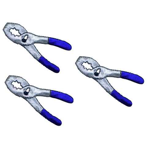 Pliers Applique Patch - Mechanic, Blue Construction Tool 2.75" (3-Pack, Iron on) - Patch Parlor