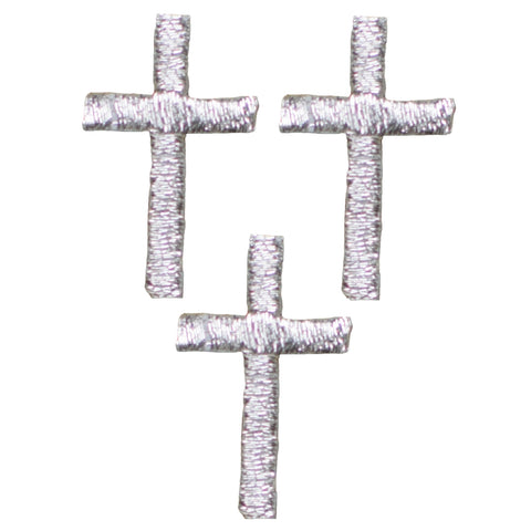 Mini Cross Applique Patch - Silver Religious Jesus Badge 1" (3-Pack, Iron on) - Patch Parlor